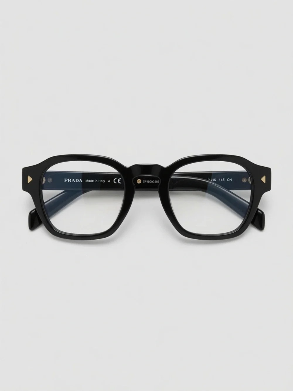 Prada Black Square-Angled Optical Frames with Gold Temple Details